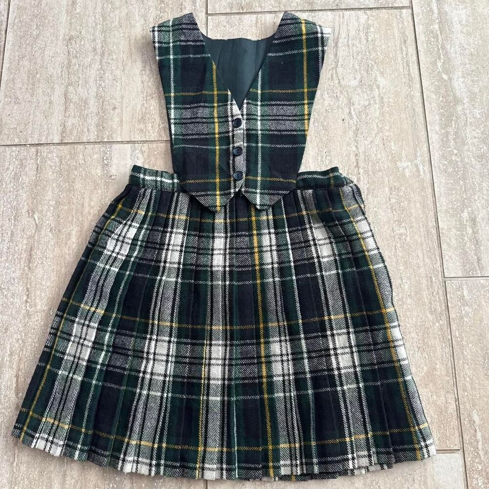 Vtg Irish O"Neil of Dublin’s Green Plaid Wool school Uniform Dress jumper sz 5T